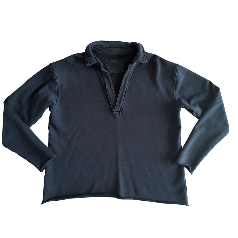 Frank & Eileen Tee Lab Navy Cotton Raw Hem V-Neck Sweatshirt LAB510TF Size S - Picture 1 of 7